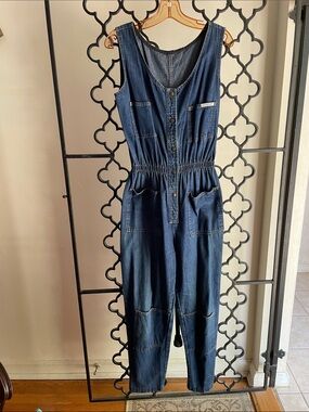 VTG Women's Blue Denim Overall Jumpsuit - Sleeveless Utility Style